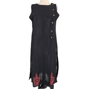 SALE Embroidered Sleeveless Kurta Tunic Dress Crystal Buttons Size Large India